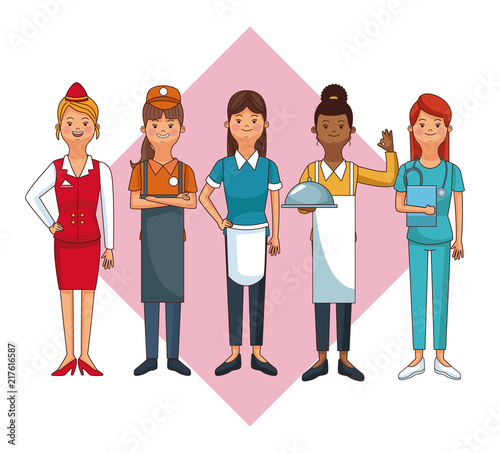 Set of work and womens professions cartoons vector illustration graphic design