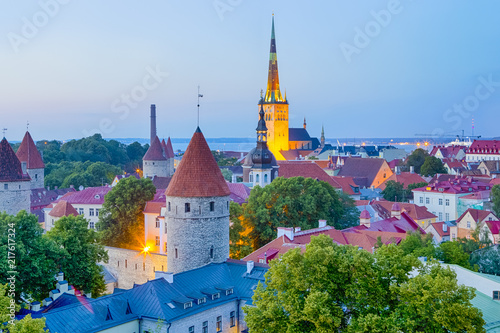 Renowned and One of the Ancient Cities of Europe, Tallinn Center. Picture Made from Toompea Hill During Blue Hour.