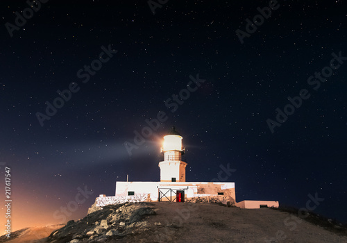 Lighthouse at night, Mykonos Greece 