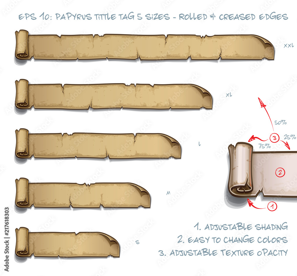 Papyrus Tittle Tag Five Sizes - Rolled and Creased Edges