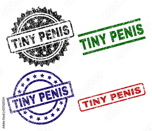TINY PENIS seal prints with corroded style. Black, green,red,blue vector rubber prints of TINY PENIS tag with corroded style. Rubber seals with round, rectangle, medallion shapes.