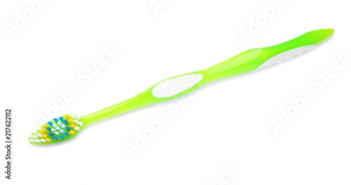 Manual toothbrush on white background. Dental care