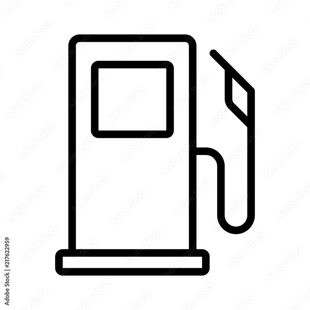 Self service gasoline / gas pump or petrol fuel dispenser station stand line art vector icon for apps and websites
