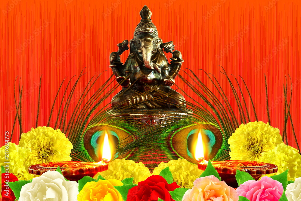 hindu religious ganesh puja concept diwali new year or pongal greeting