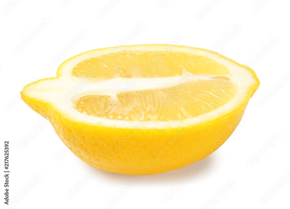 Half of ripe lemon on white background Half of ripe lemon on white background