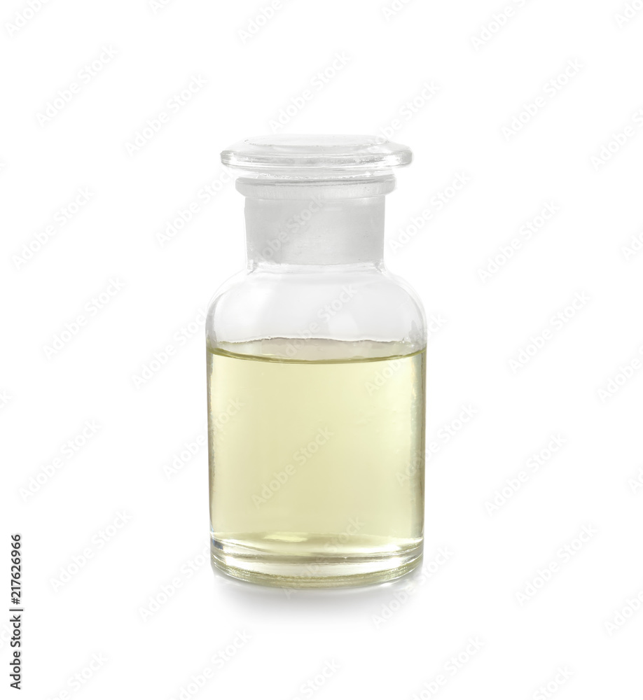 Bottle with liquid on white background. Laboratory analysis Bottle with liquid on white background. Laboratory analysis