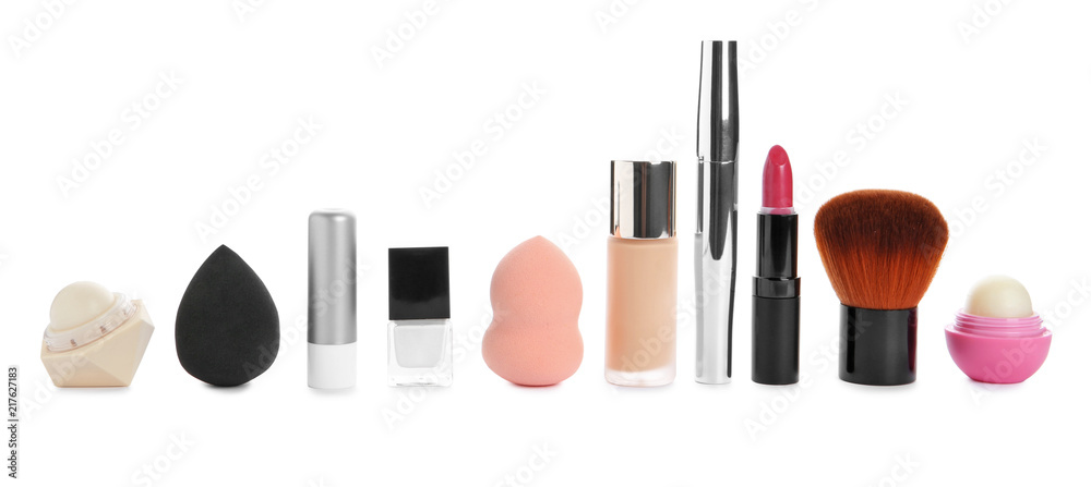 Set of makeup products on white background Set of makeup products on white background