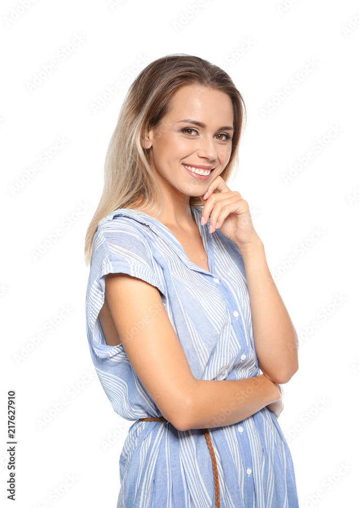 Portrait of beautiful woman on white background Portrait of beautiful woman on white background