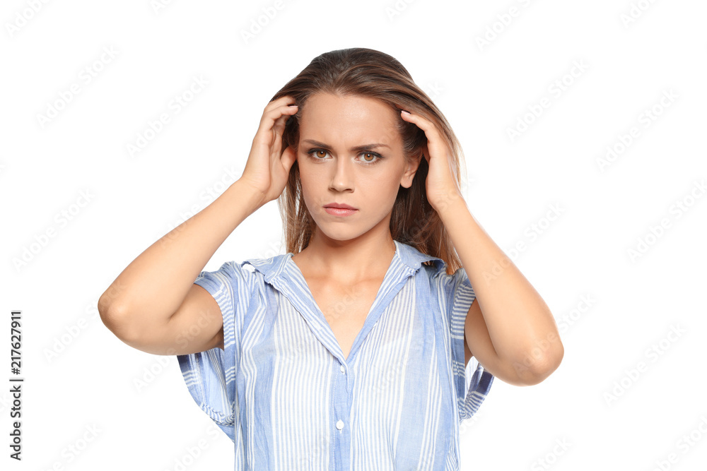 Portrait of emotional woman on white background Portrait of emotional woman on white background