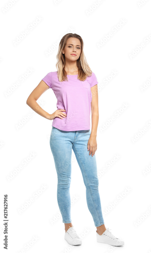 Full length portrait of beautiful woman on white background Full length portrait of beautiful woman on white background