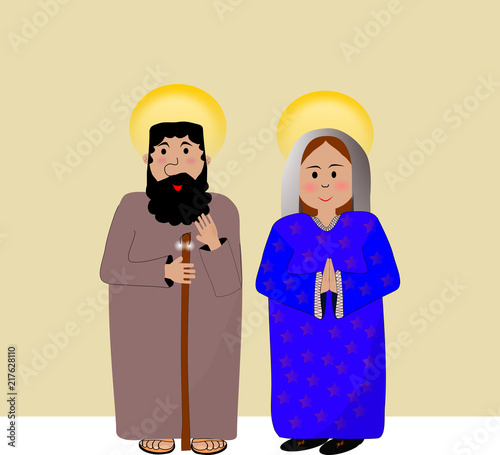 José y la virgen María pesebre navidad vector ilustración