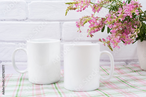 Two coffee mug mockup with small pink flowers