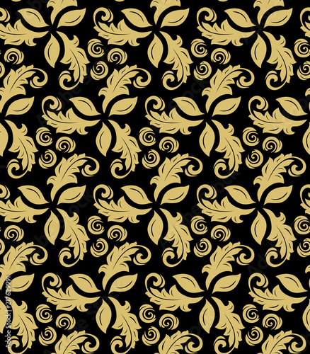Floral vector ornament. Seamless abstract classic background with golden leaves. Pattern with repeating floral elements. Ornament for fabric, wallpaper and packaging
