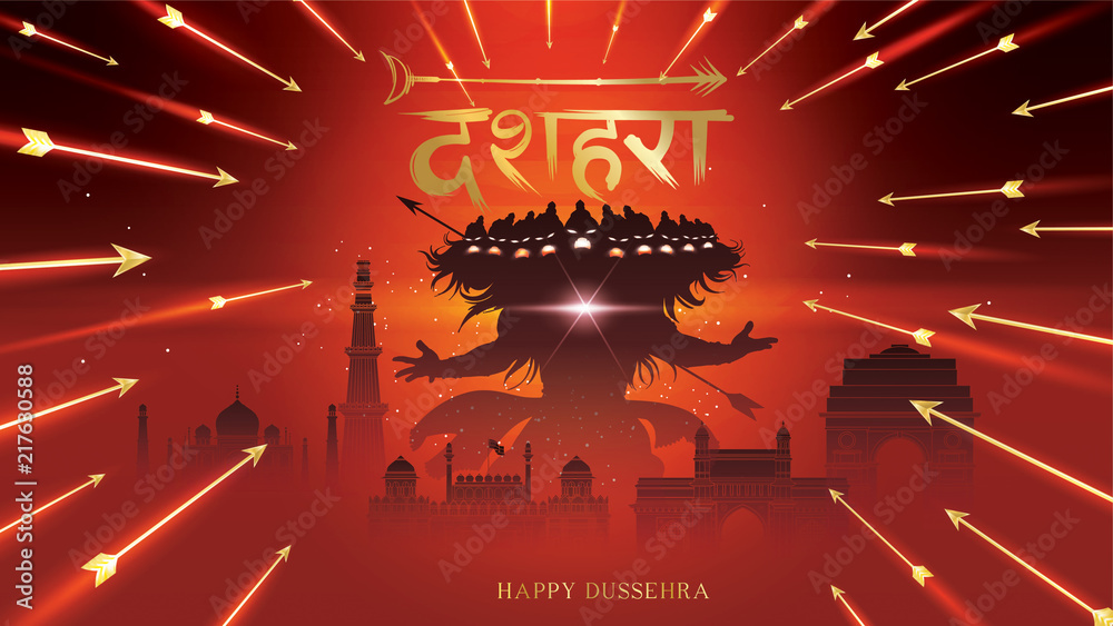 vector illustration of Lord Rama killing Ravana in Happy Dussehra Navratri  poster festival of India. translation : dussehra vector de Stock | Adobe  Stock