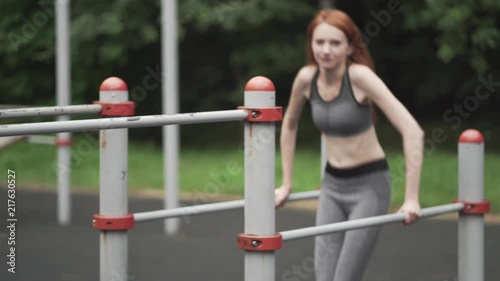 girl is engaged in sports on a sports platform
