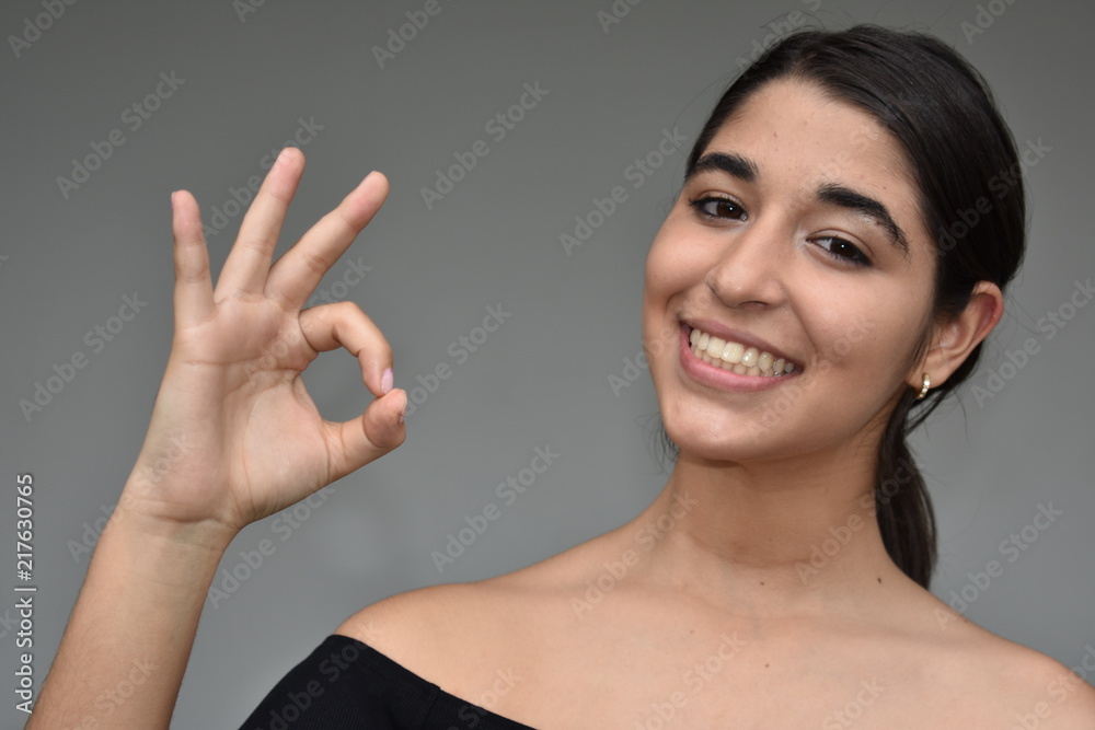 Beautiful Female And Okay Sign