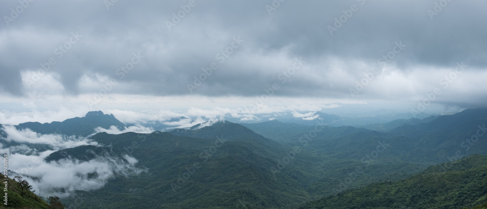 Fog and mountain view in the rainy season.