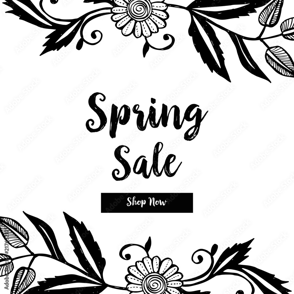 Obraz premium Floral frame with spring sale card vector illustration