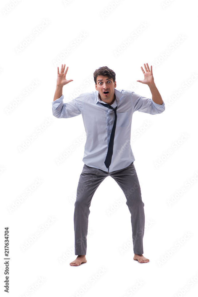 Barefooted businessman isolated on white background Barefooted businessman isolated on white background