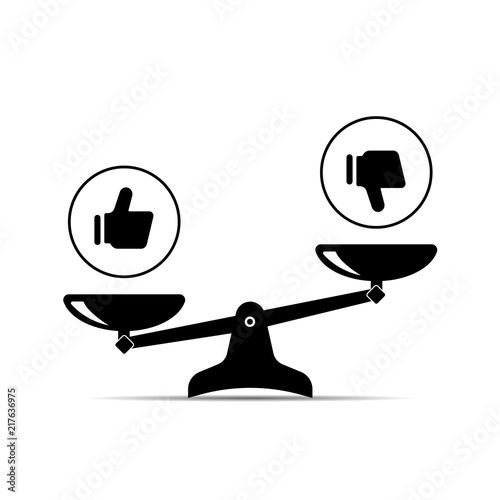 balance icon. thumb up and thumb down. thumb up is better than thumb down. vector illustration