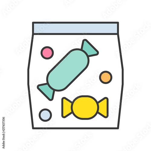 toffee candys in bag, food and gastronomy set, filled outline icon