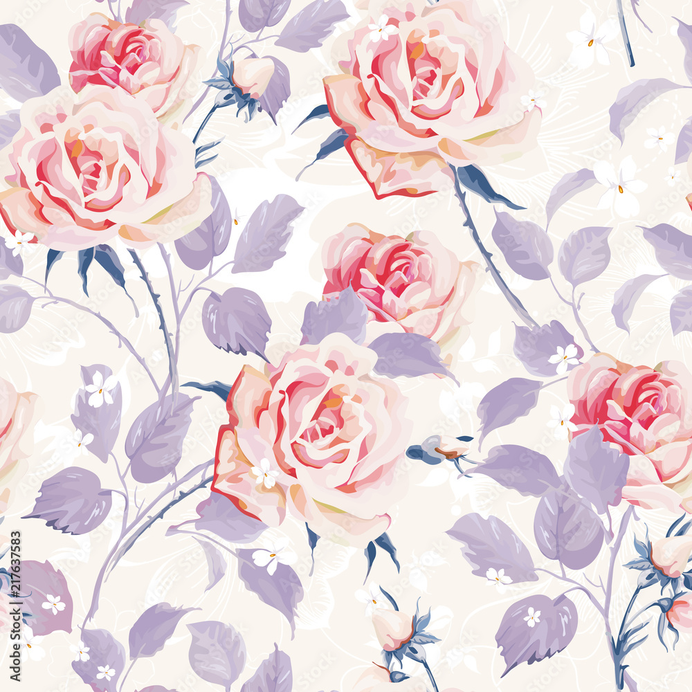 Beautiful Seamless wallpaper with flowers on a white background. Elegance floral vector illustration