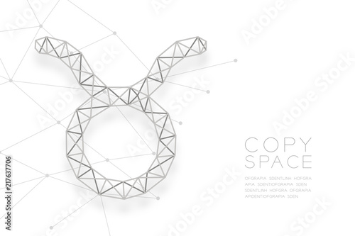Taurus Zodiac sign wireframe Polygon silver frame structure, Fortune teller concept design illustration isolated on white background with copy space, vector eps 10