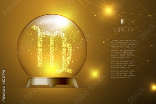Virgo Zodiac sign in Magic glass ball, Fortune teller concept design illustration on gold gradient background with copy space, vector eps 10