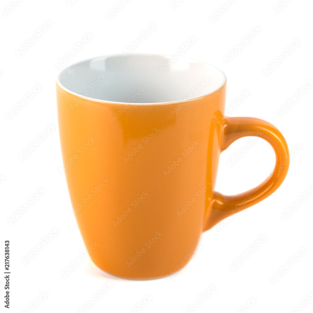 Obraz premium Yellow ceramic cups on a white background