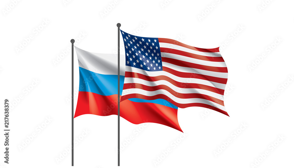 Russia and USA national flags. Vector illustration.