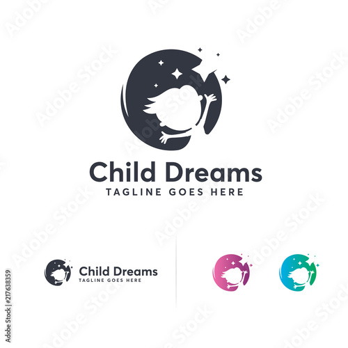 Child dreams logo designs concept vector, Kids Education logo symbol, Children Reaching star 