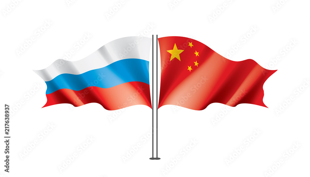 Russia and China flags. Vector illustration on white background Russia and China flags. Vector illustration on white background