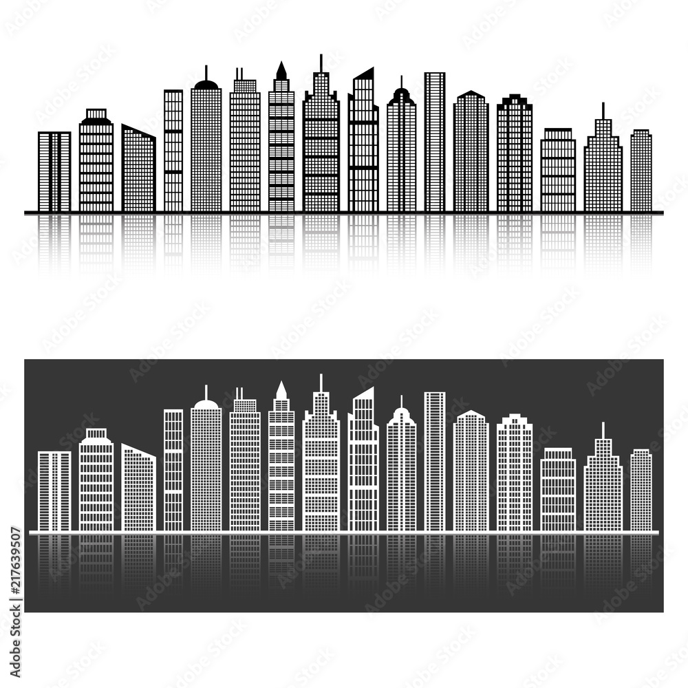 City skyline, building silhouette in night time, for flat City skyline, building silhouette in night time, for flat