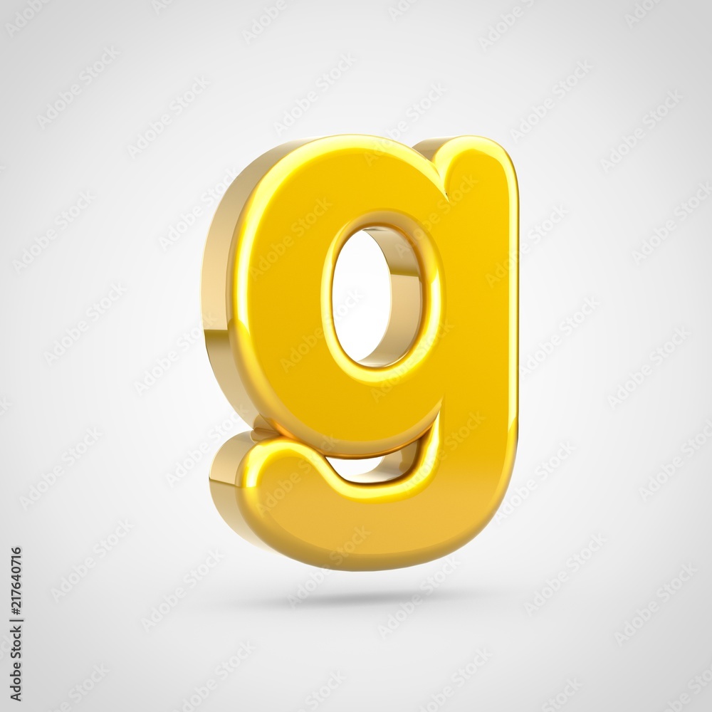 Golden letter G lowercase isolated on white background.
