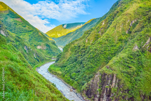 Amazing landscapes in Baños Ecuador, located on the northern foothills of the Tungurahua volcano photo