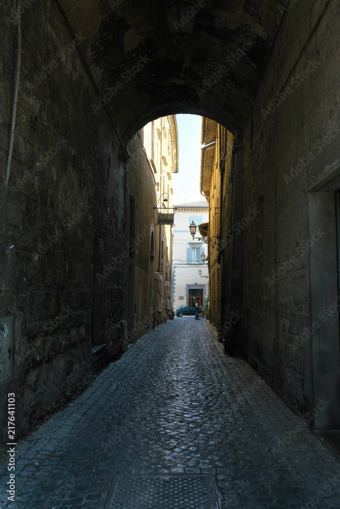 Orvieto,Italy-July 28, 2018: Alley in Orvieto, Umbria