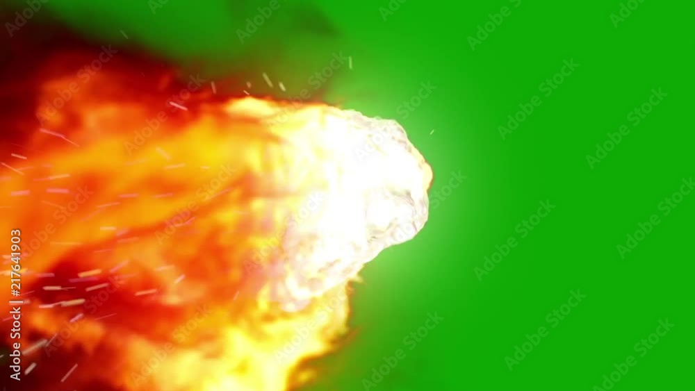 Asteroid Meteor Entering Atmosphere Green Screen Clouds Space Fire Burn Universe 3D Renderings Animations