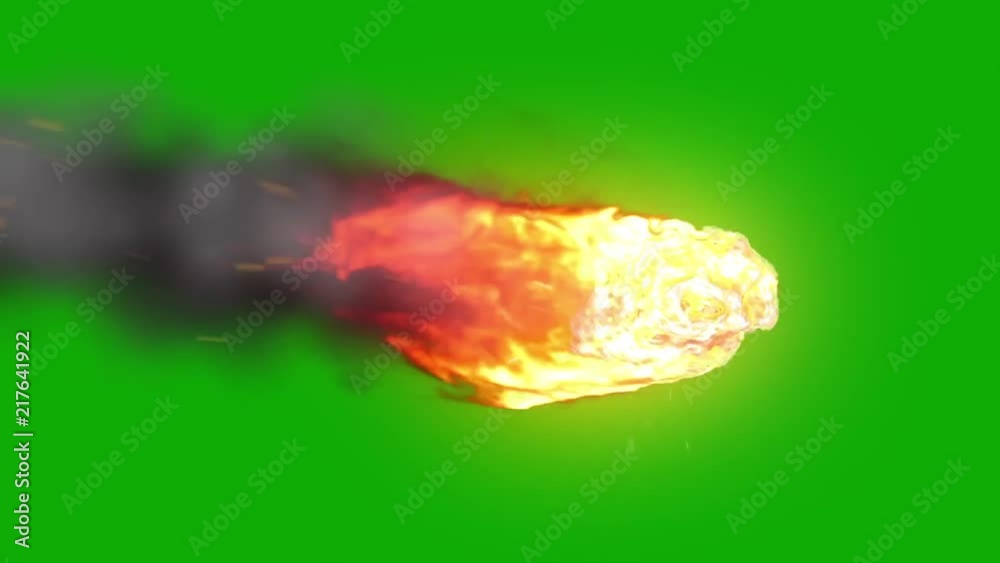 Asteroid Meteor Entering Atmosphere Green Screen Space Fire Burn Universe 3D Renderings Animations