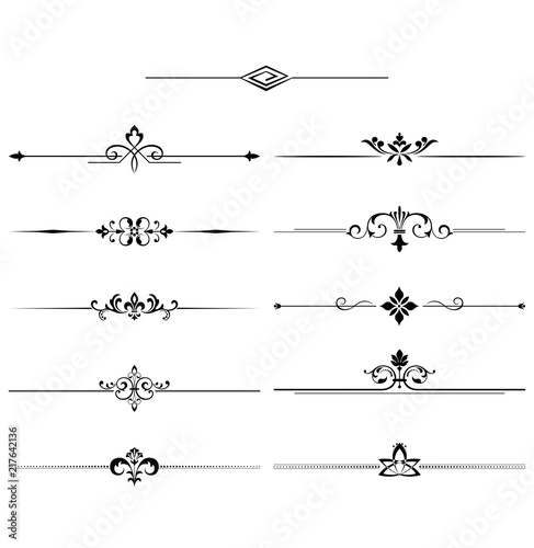 Vintage set of decorative elements. Black separators on a white background.