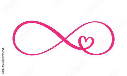 Love word In the sign of infinity. Sign on postcard to Valentine s day, tattoo, print. Vector calligraphy and lettering illustration isolated on a white background