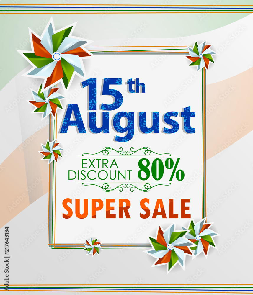 Naklejka premium 15th August, Happy Independence Day of India shopping sale and promotion advertisement background
