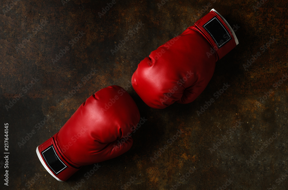 Pair of red leather boxing gloves