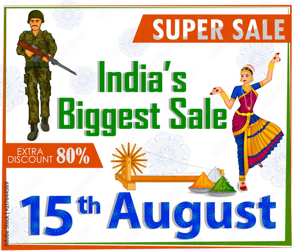 Obraz premium 15th August, Happy Independence Day of India shopping sale and promotion advertisement background