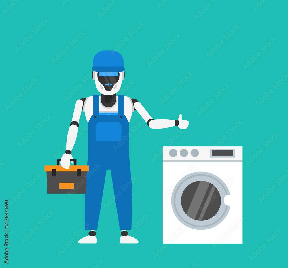 robot repairman with washing machine Stock Vector | Adobe Stock