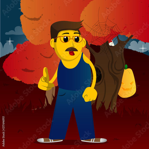 Yellow man pointing at the viewer with his hand. Vector cartoon illustration.