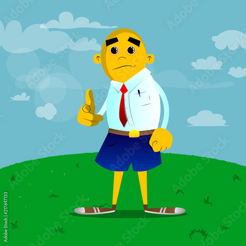 Yellow man pointing at the viewer with his hand. Vector cartoon illustration.