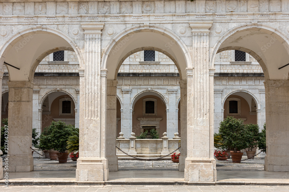  Cloister of Benedictine abbey of Montecassino. Italy