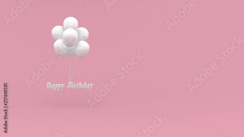 Happy Birthday sign hanging on white balloons moving up and down in looping animation. Happy Birthday concept.