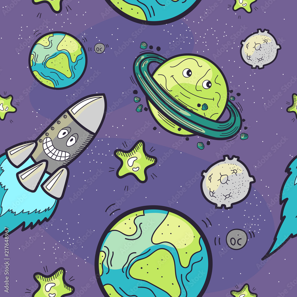 Seamless Pattern Funny Cosmos Seamless Pattern Funny Cosmos