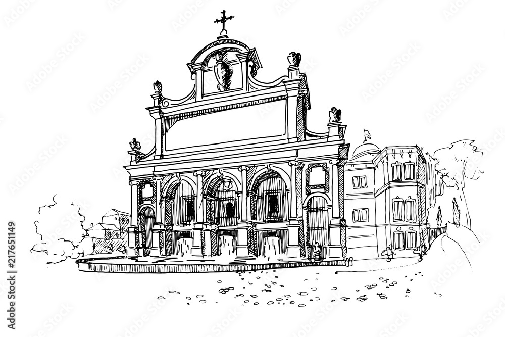 Vector sketch of The Fontana dell'Acqua Paola also known as Il Fontanone, Rome, Italy.
